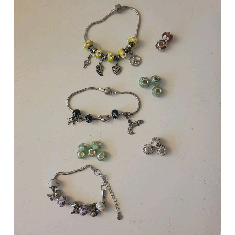Bracelets Lot Womans/Girls Beads Murano Charms Silver Colors Bold Gifts for Her